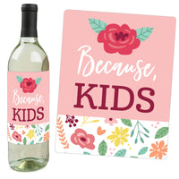 Colorful Floral Happy Mother's Day - We Love Mom Party Decorations for Women and Men - Wine Bottle Label Stickers - Set of 4