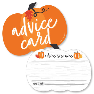 Fall Pumpkin - Pumpkin Wish Card Halloween or Thanksgiving Baby Shower Activities - Shaped Advice Cards Game - Set of 20