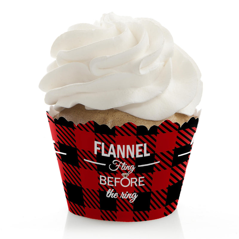 Flannel Fling Before The Ring - Buffalo Plaid Bachelorette Party & Bridal Shower Decorations - Party Cupcake Wrappers - Set of 12