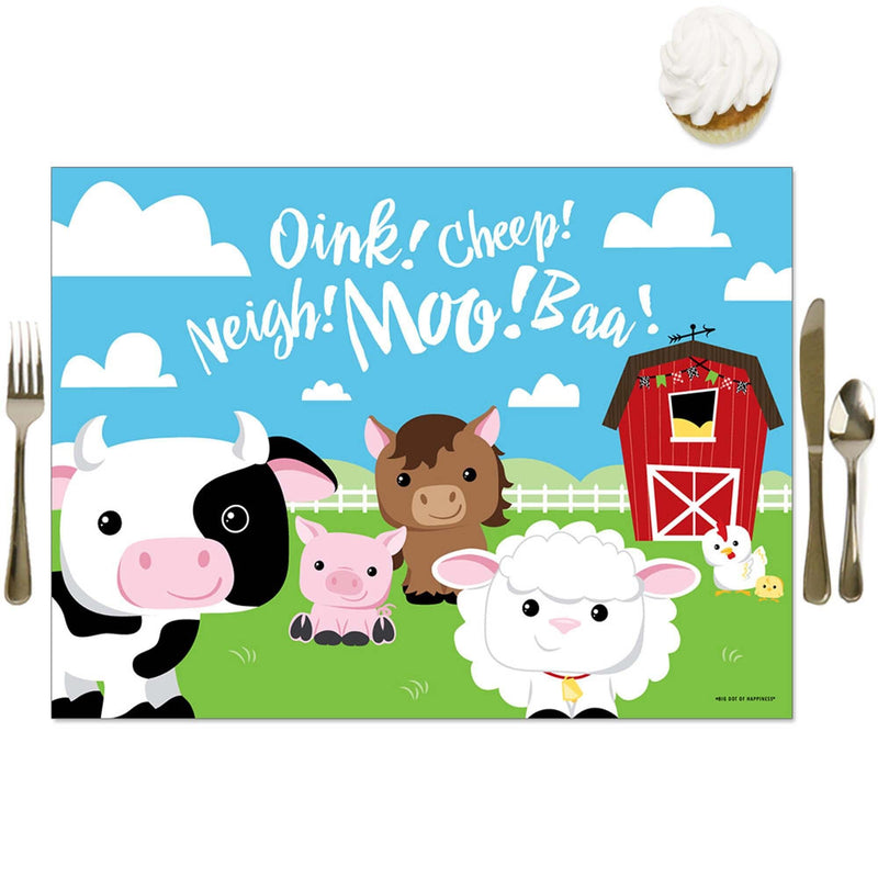 Farm Animals - Party Table Decorations - Barnyard Baby Shower or Birthday Party Placemats - Set of 16