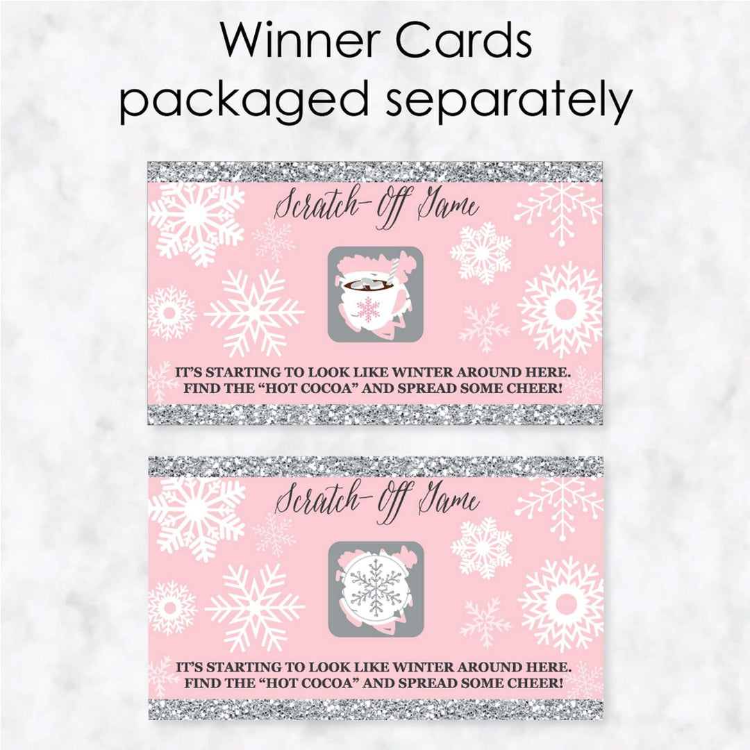 Pink Winter Wonderland - Holiday Snowflake Birthday Party and Baby Shower Game Scratch Off Cards - 22 Count