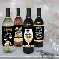 Law School Grad - Future Lawyer Graduation Party Decorations for Women and Men - Wine Bottle Label Stickers - Set of 4