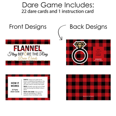 Flannel Fling Before The Ring - Buffalo Plaid Bachelorette Party & Bridal Shower Game Scratch Off Dare Cards - 22 ct