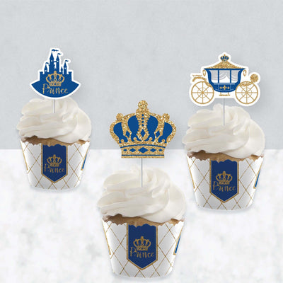 Royal Prince Charming - Cupcake Decorations - Baby Shower or Birthday Party Cupcake Wrappers and Treat Picks Kit - Set of 24