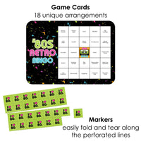 80's Retro - Bar Bingo Cards and Markers - Totally 1980s Party Bingo Game - Set of 18