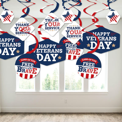 Happy Veterans Day - Patriotic Hanging Decor - Party Decoration Swirls - Set of 40