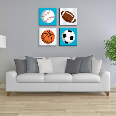 Go, Fight, Win - Sports - Kids Room, Nursery Decor and Home Decor - 11 x 11 inches Nursery Wall Art - Set of 4 Prints for Baby's Room