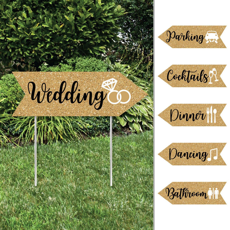 Gold - Wedding and Receptions Signs - Double Sided Outdoor Yard Sign - Set of 6