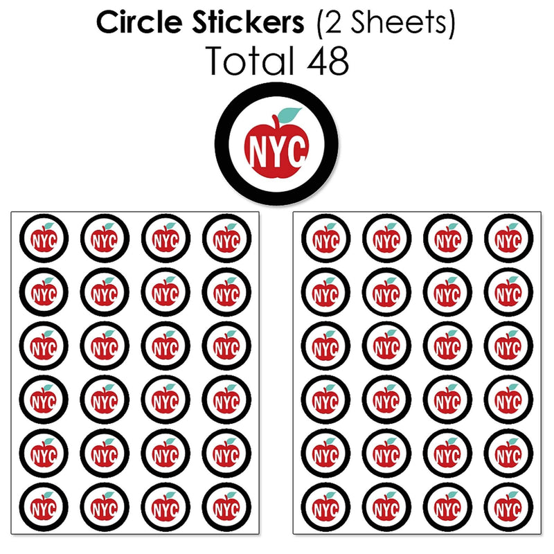 NYC Cityscape - Mini Candy Bar Wrappers, Round Candy Stickers and Circle Stickers - New York City Party Candy Favor Sticker Kit - 304 Pieces