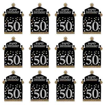 Adult 50th Birthday - Gold - Treat Box Party Favors - Birthday Party Goodie Gable Boxes - Set of 12