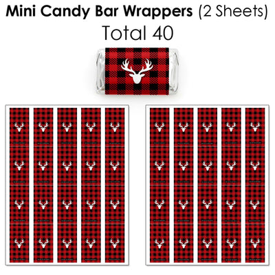 Prancing Plaid - Mini Candy Bar Wrappers, Round Candy Stickers and Circle Stickers - Reindeer Holiday and Christmas Party Candy Favor Sticker Kit - 304 Pieces