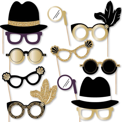 Roaring 20's Glasses - Paper Card Stock 1920s Art Deco Jazz Party Photo Booth Props Kit - 10 Count