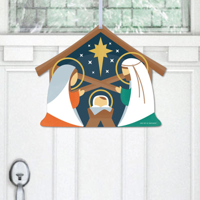 Holy Nativity - Hanging Porch Manger Scene Religious Christmas Outdoor Decorations - Front Door Decor - 1 Piece Sign