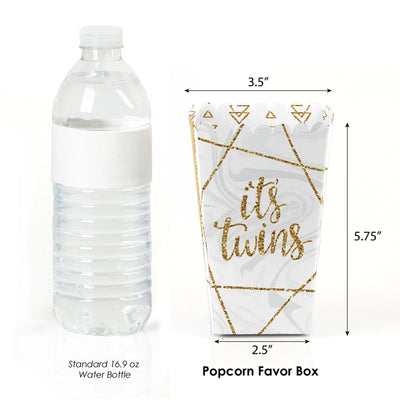 It's Twins - Gold Twins Baby Shower Favor Popcorn Treat Boxes - Set of 12