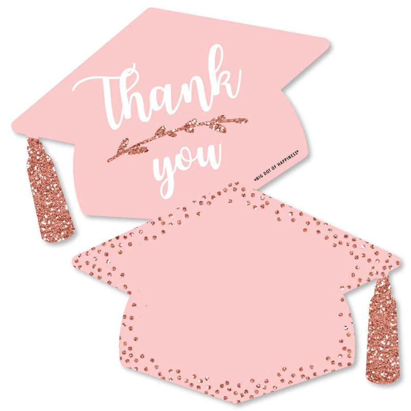 Rose Gold Grad - Shaped Thank You Cards - Graduation Party Thank You Note Cards with Envelopes - Set of 12