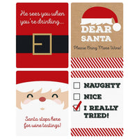 Funny Jolly Santa Claus - Christmas Decorations for Women and Men - Wine Bottle Label Stickers - Set of 4