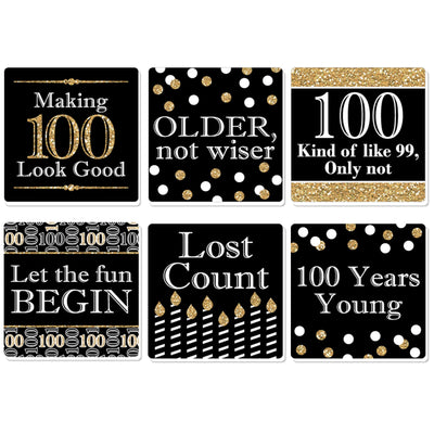 Adult 100th Birthday - Gold - Funny Birthday Party Decorations - Drink Coasters - Set of 6