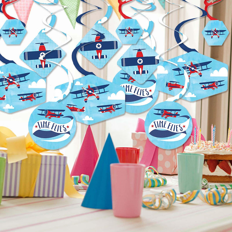Taking Flight - Airplane - Vintage Plane Baby Shower or Birthday Party Hanging Decor - Party Decoration Swirls - Set of 40