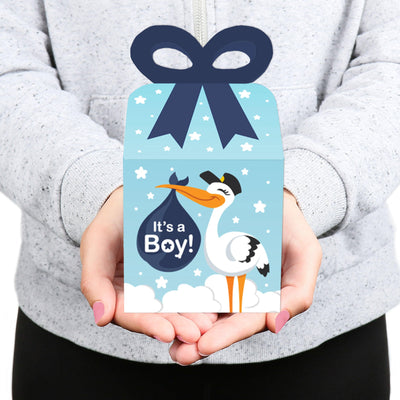 Boy Special Delivery - Square Favor Gift Boxes - It's A Boy Stork Baby Shower Bow Boxes - Set of 12