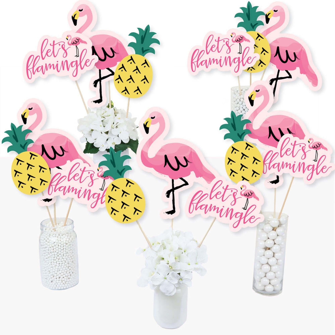 Pink Flamingo - Baby Shower or Birthday Party Like a Pineapple - Party Centerpiece Sticks - Table Toppers - Set of 15