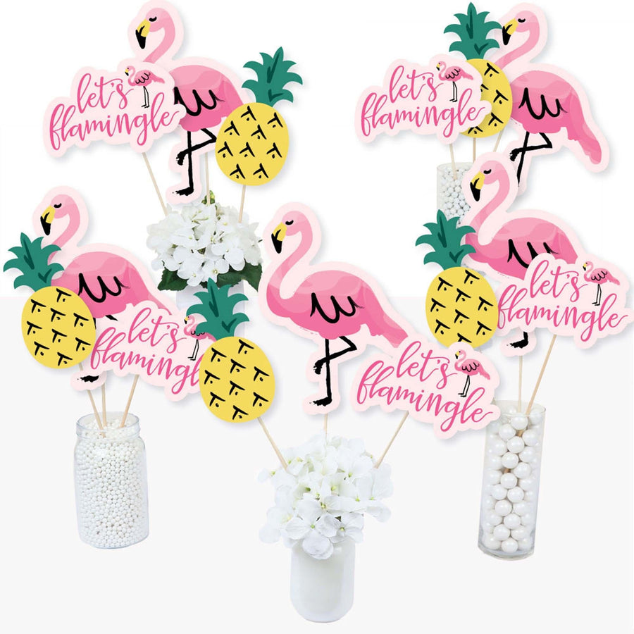 Pink Flamingo - Baby Shower or Birthday Party Like a Pineapple - Party Centerpiece Sticks - Table Toppers - Set of 15
