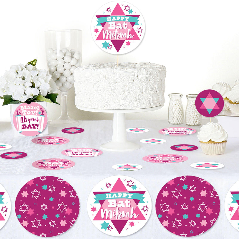 Pink Bat Mitzvah - Girl Party Giant Circle Confetti - Party Decorations - Large Confetti 27 Count