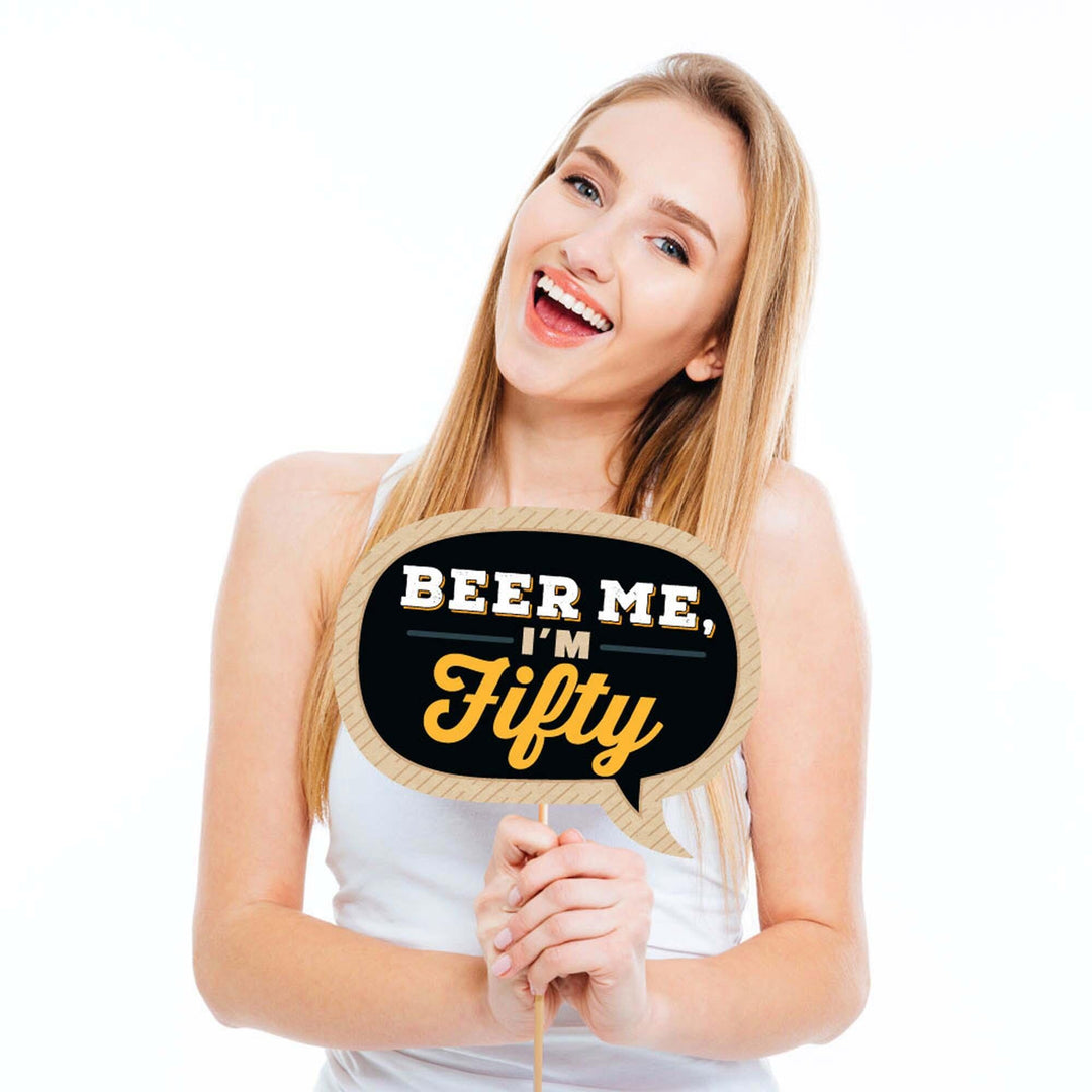 Funny Cheers and Beers to 50 Years - 50th Birthday Party Photo Booth Props Kit - 10 Piece