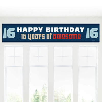 Boy 16th Birthday - Happy Birthday Sweet Sixteen Decorations Party Banner