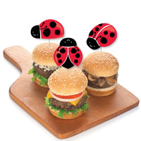 Happy Little Ladybug - Dessert Cupcake Toppers - Baby Shower or Birthday Party Clear Treat Picks - Set of 24