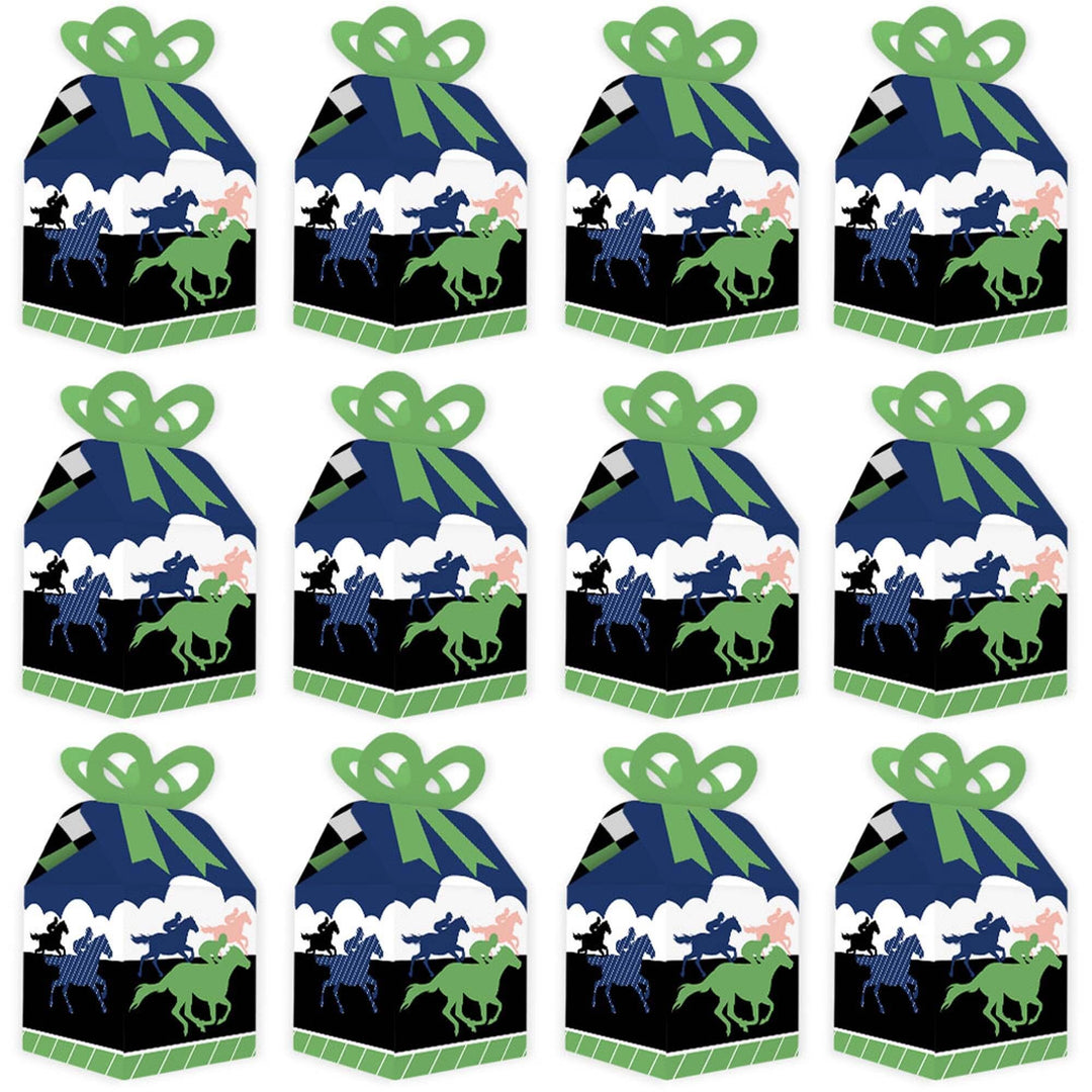 Kentucky Horse Derby - Square Favor Gift Boxes - Horse Race Party Bow Boxes - Set of 12