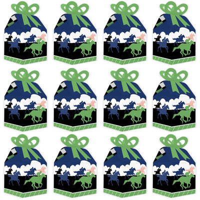 Kentucky Horse Derby - Square Favor Gift Boxes - Horse Race Party Bow Boxes - Set of 12
