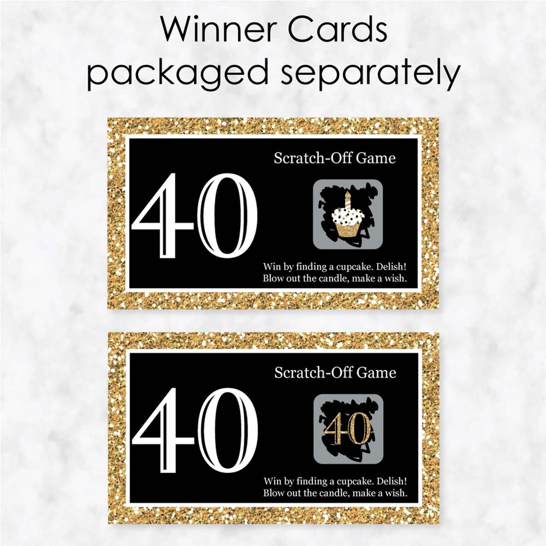 Adult 40th Birthday - Gold - Birthday Party Game Scratch Off Cards - 22 ct