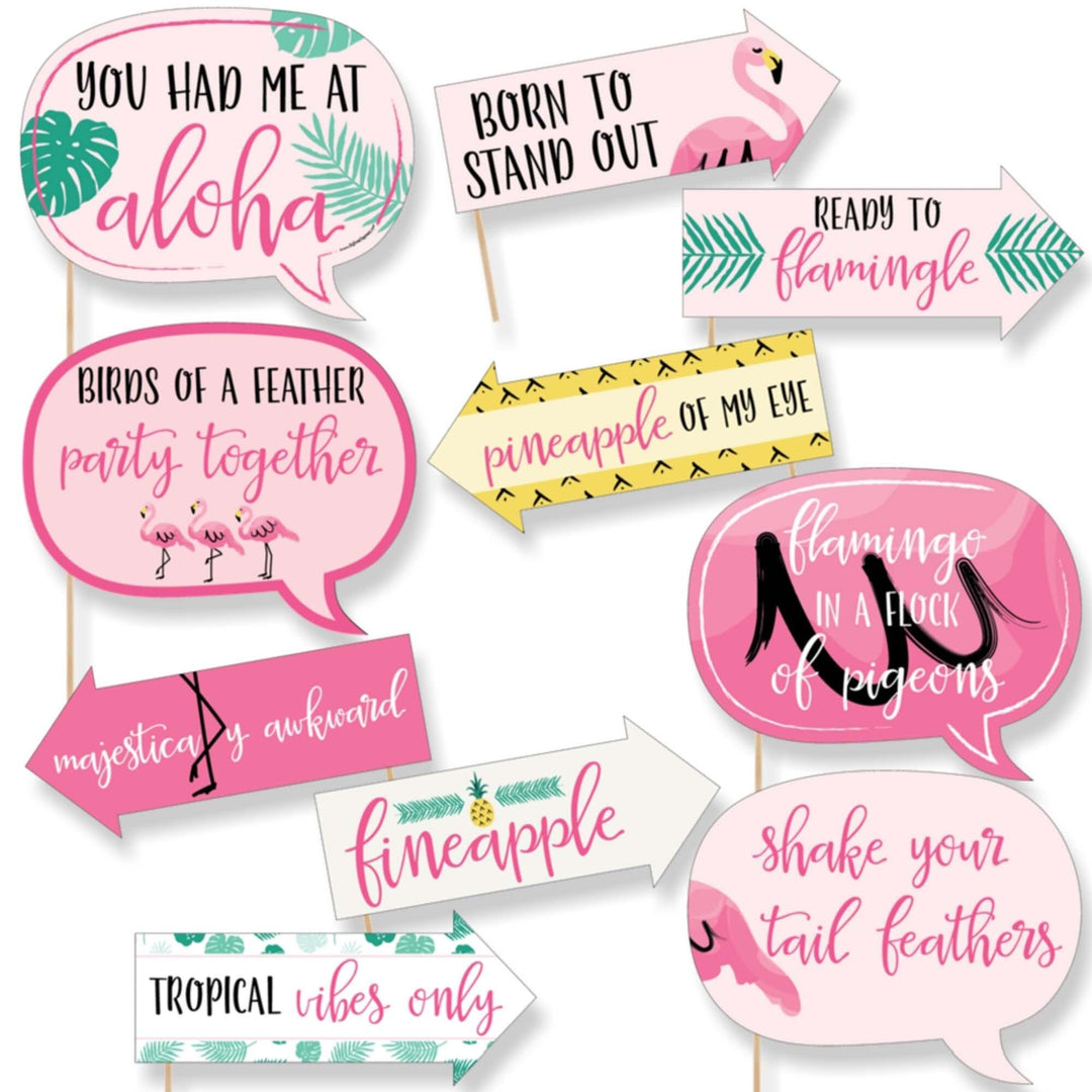Funny Pink Flamingo - Party Like a Pineapple - 10 Piece Baby, Birthday or Bridal Party Photo Booth Props Kit