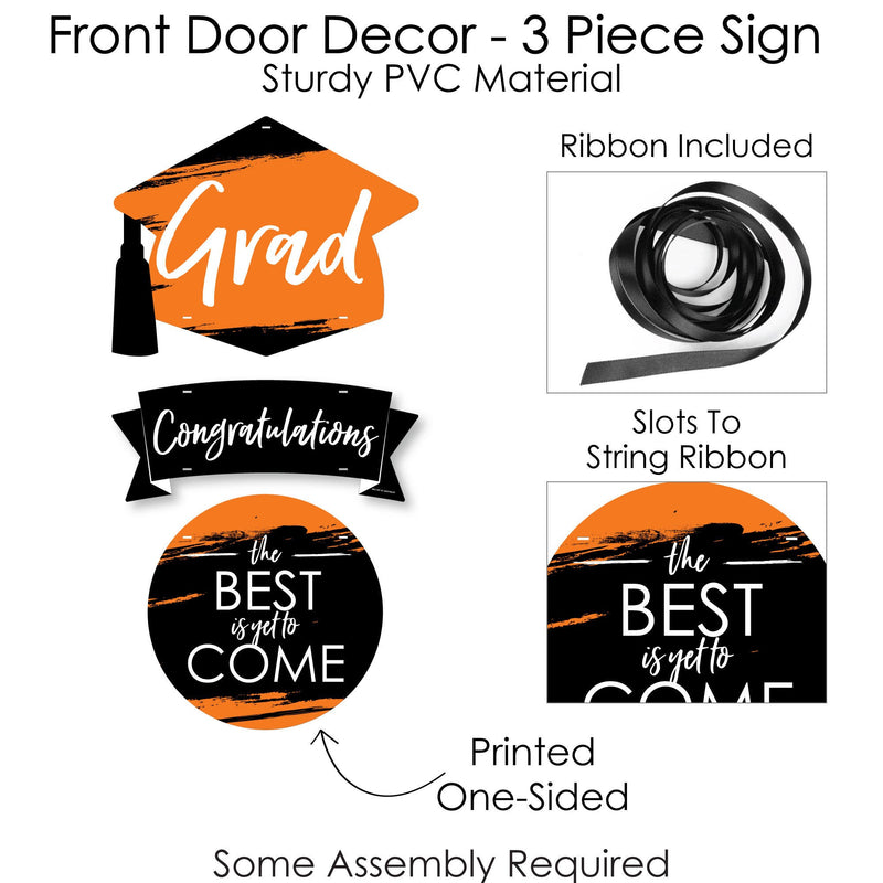 Orange Grad - Best is Yet to Come - Hanging Porch Orange Graduation Party Outdoor Decorations - Front Door Decor - 3 Piece Sign