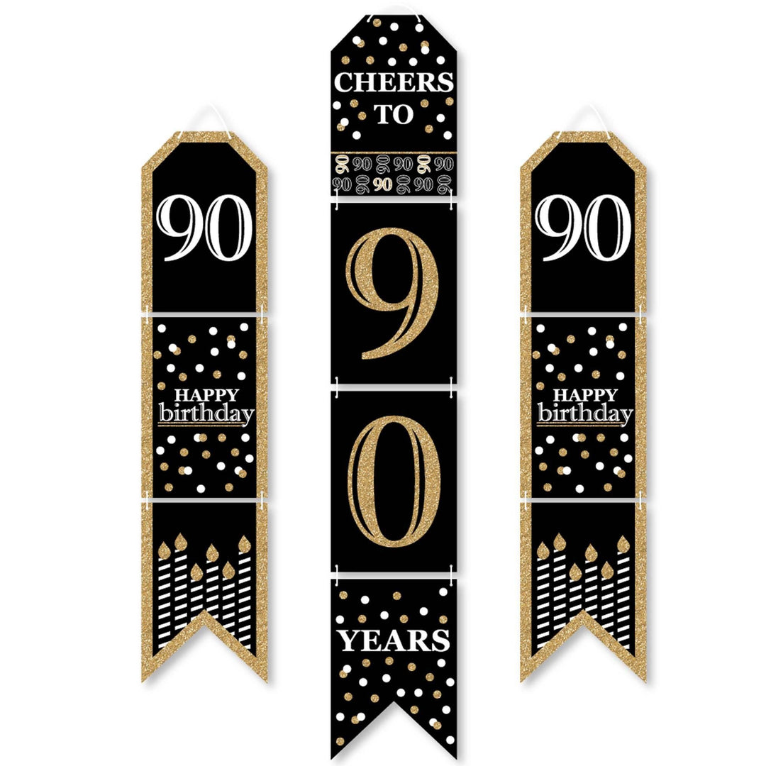 Adult 90th Birthday - Gold - Hanging Vertical Paper Door Banners - Birthday Party Wall Decoration Kit - Indoor Door Decor