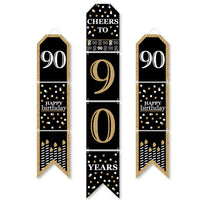 Adult 90th Birthday - Gold - Hanging Vertical Paper Door Banners - Birthday Party Wall Decoration Kit - Indoor Door Decor