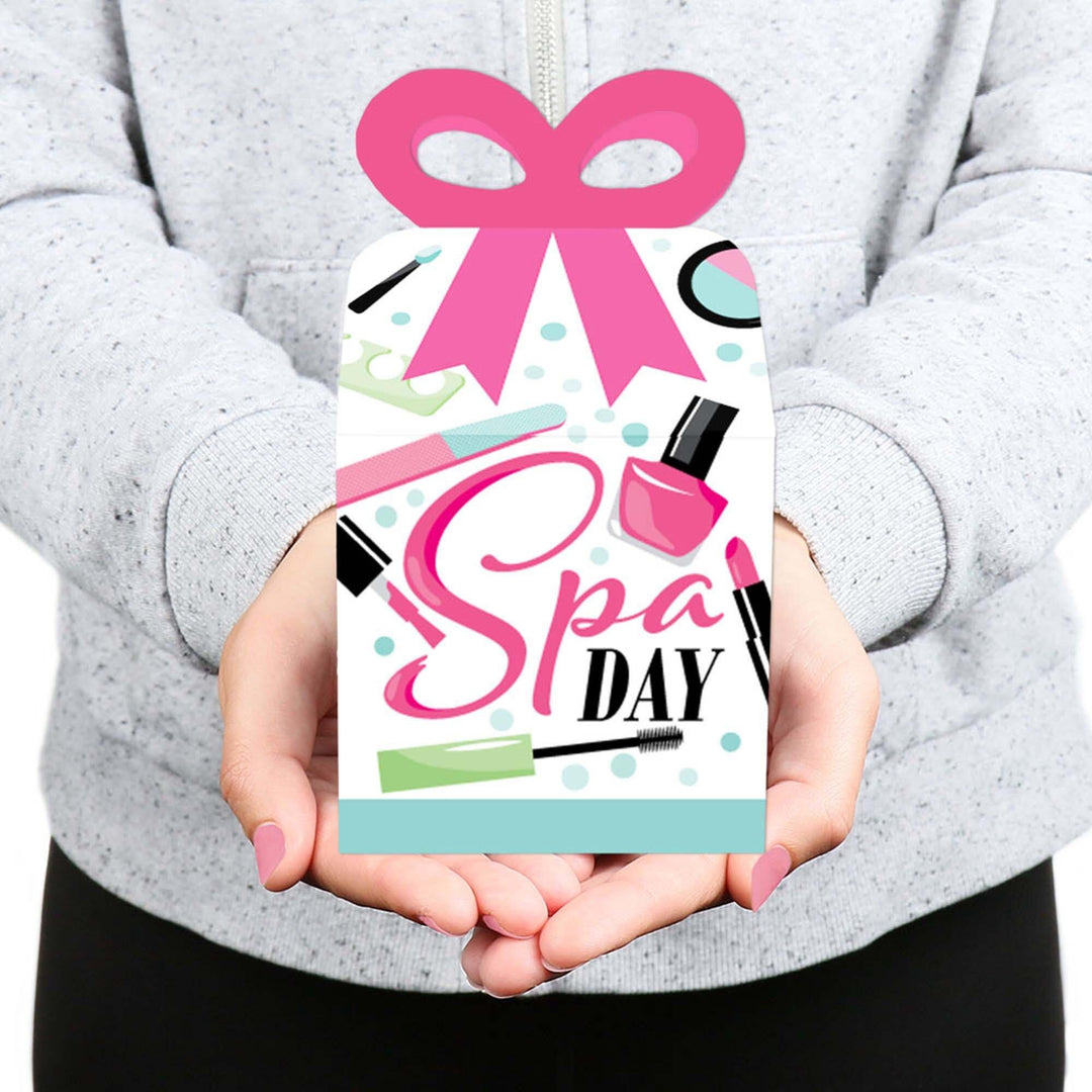 Spa Day - Square Favor Gift Boxes - Girls Makeup Party Bow Boxes - Set of 12