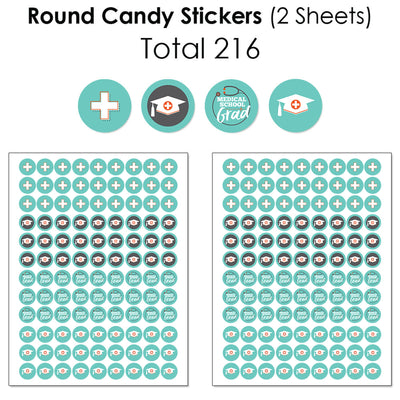 Medical School Grad - Mini Candy Bar Wrappers, Round Candy Stickers and Circle Stickers - Doctor Graduation Party Candy Favor Sticker Kit - 304 Pieces