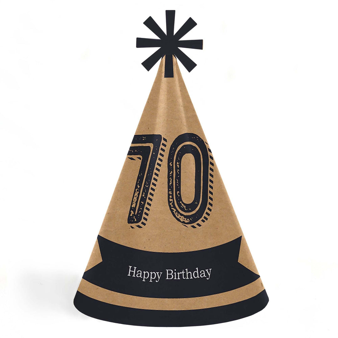 70th Milestone Birthday - Cone Happy Birthday Party Hats for Adults - Set of 8 (Standard Size)