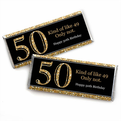 Adult 50th Birthday - Gold - Candy Bar Wrappers Birthday Party Favors - Set of 24