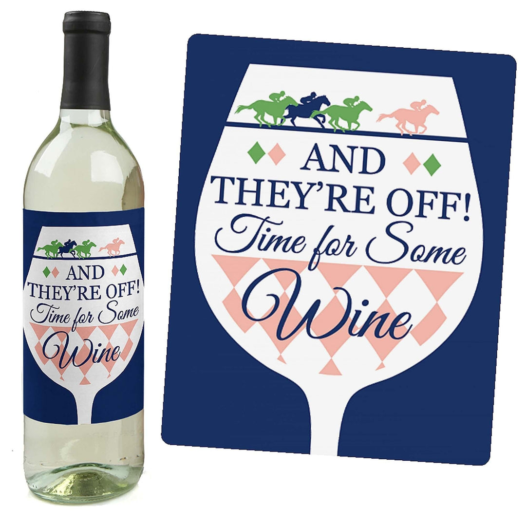 Kentucky Horse Derby - Horse Race Party Decorations for Women and Men - Wine Bottle Label Stickers - Set of 4