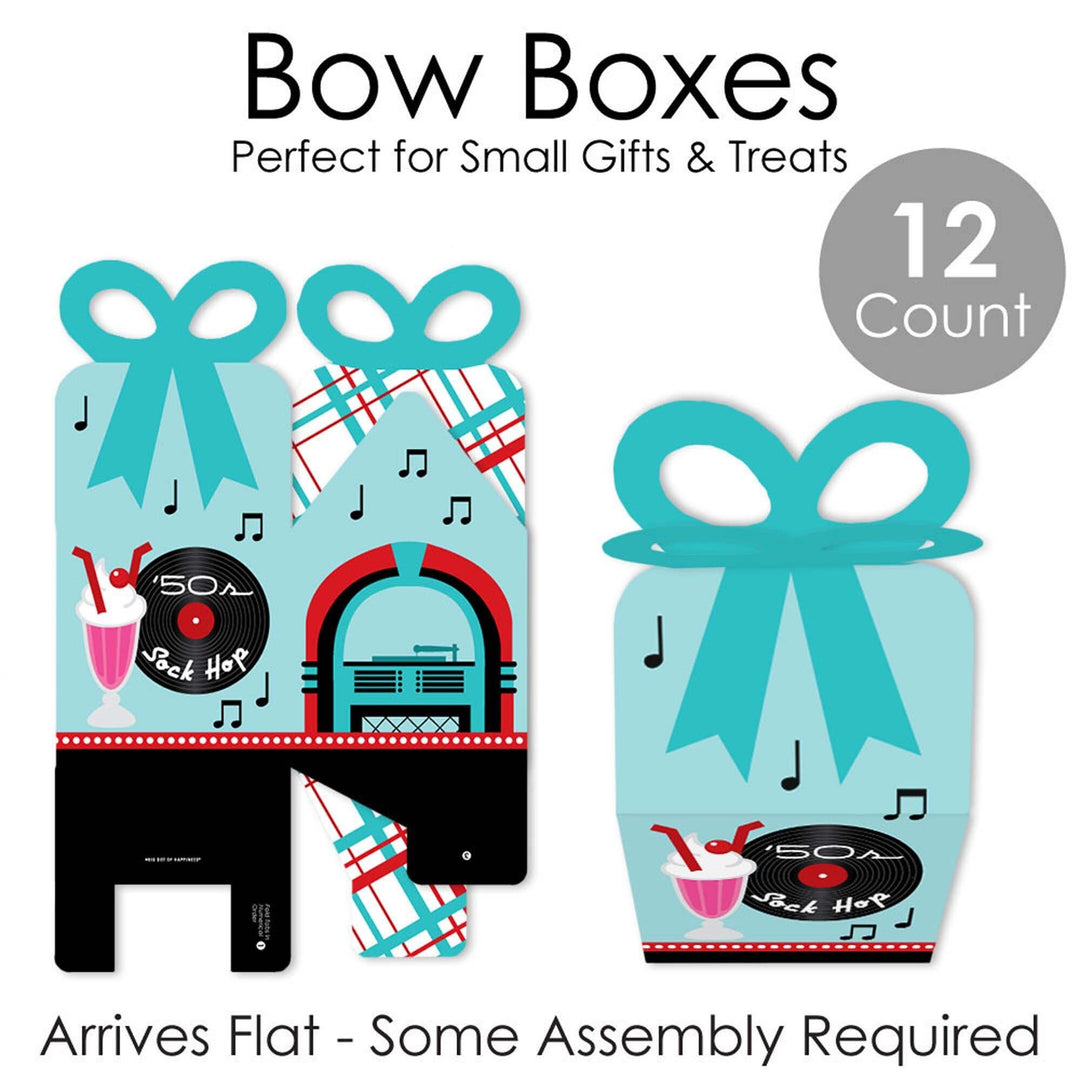 50's Sock Hop - Square Favor Gift Boxes - 1950s Rock N Roll Party Bow Boxes - Set of 12