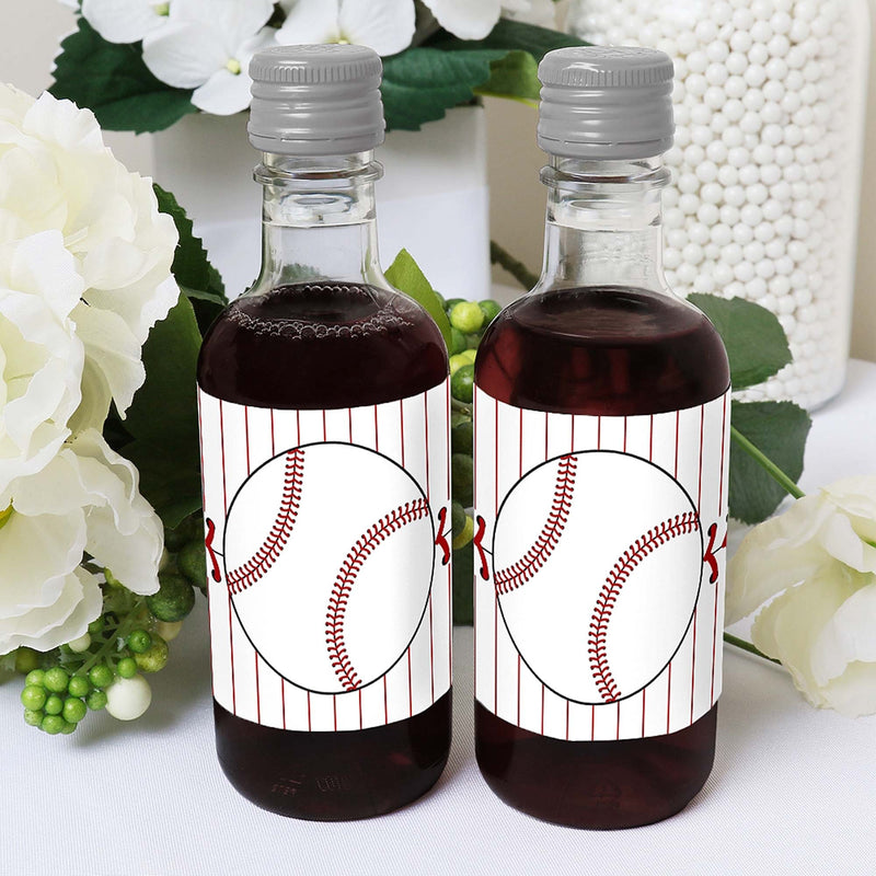 Batter Up - Baseball - Mini Wine and Champagne Bottle Label Stickers - Baby Shower or Birthday Party Favor Gift - For Women and Men - Set of 16
