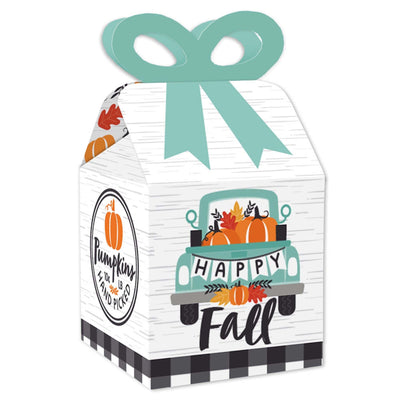 Happy Fall Truck - Square Favor Gift Boxes - Harvest Pumpkin Party Bow Boxes - Set of 12