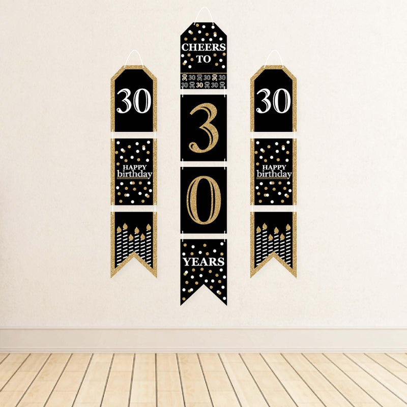Adult 30th Birthday - Gold - Hanging Vertical Paper Door Banners - Birthday Party Wall Decoration Kit - Indoor Door Decor