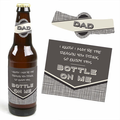 Dad, I Must Confess - "Here's To You Brew" - Decorations for Women and Men - 6 Beer Bottle Labels and 1 Carrier Gifts for Dad
