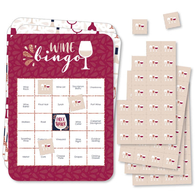 But First, Wine - Bingo Cards and Markers - Wine Tasting Party Shaped Bingo Game - Set of 18