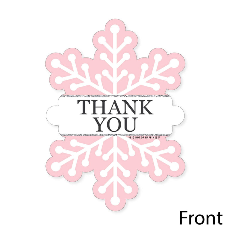 Pink Winter Wonderland - Shaped Thank You Cards - Holiday Snowflake Birthday Party and Baby Shower Thank You Note Cards with Envelopes - Set of 12
