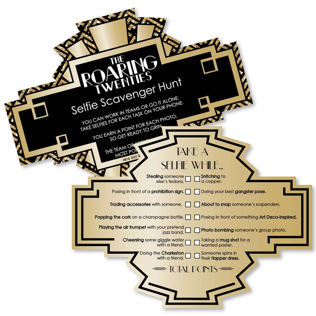 Roaring 20's - Selfie Scavenger Hunt - 1920s Art Deco Party Game - Set of 12