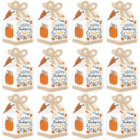 Happy Thanksgiving - Square Favor Gift Boxes - Fall Harvest Party Bow Boxes - Set of 12